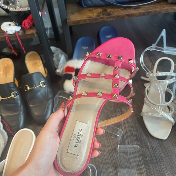 Valentino rockstud sandals slide flat calfskin blossomgold studs - Picture 7 of 10